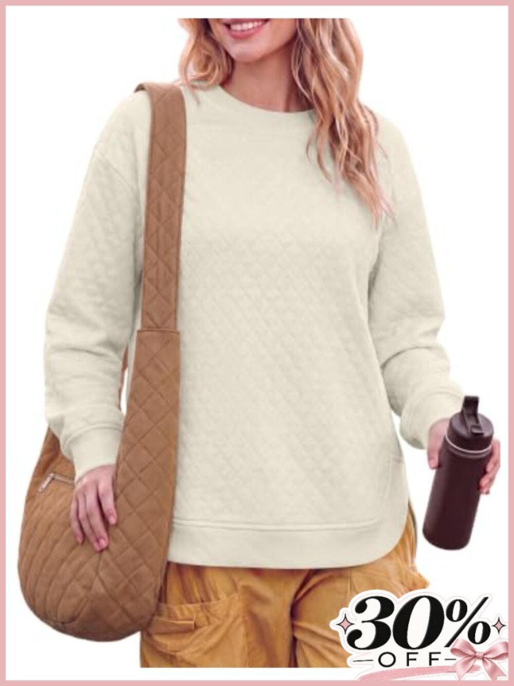 Women's Long Sleeve Quilted Lightweight Sweatshirt Crew Neck Pullover